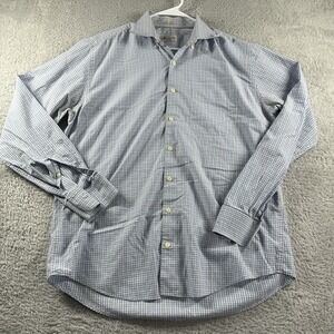 Peter Millar Shirt Mens Large Crown Finish Plaid Light Colors Blue Cotton Button